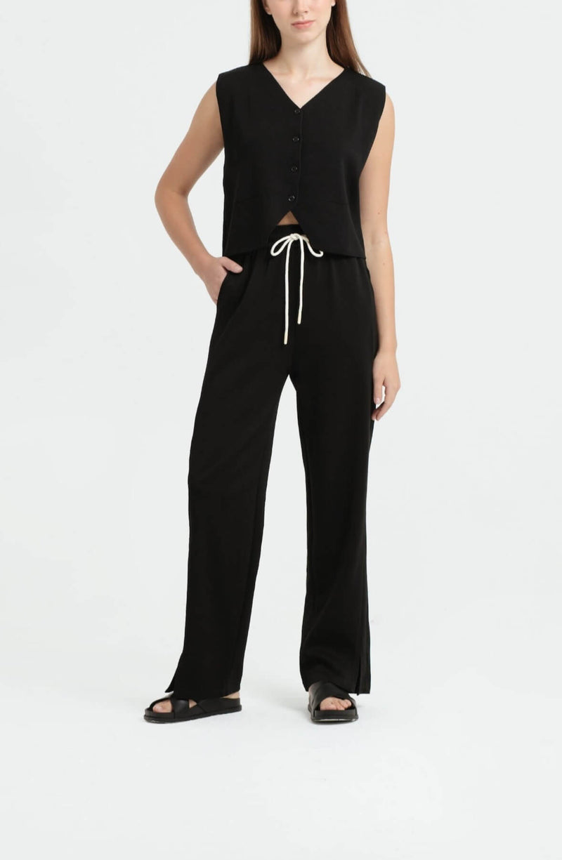 Black Bamboo Lyocell Slit Pants - Hellolilo