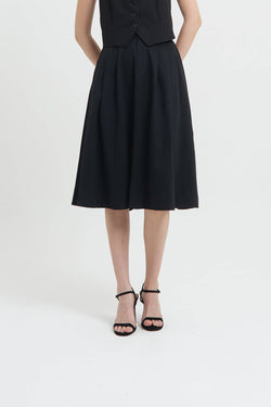 Black Button Midi A-Line Skirt - Hellolilo