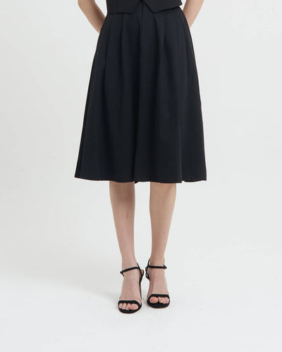 Black Button Midi A-Line Skirt - Hellolilo