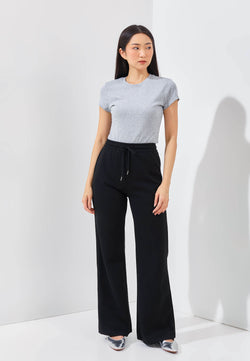 Black Cotton Fleece Flare Pants - Hellolilo