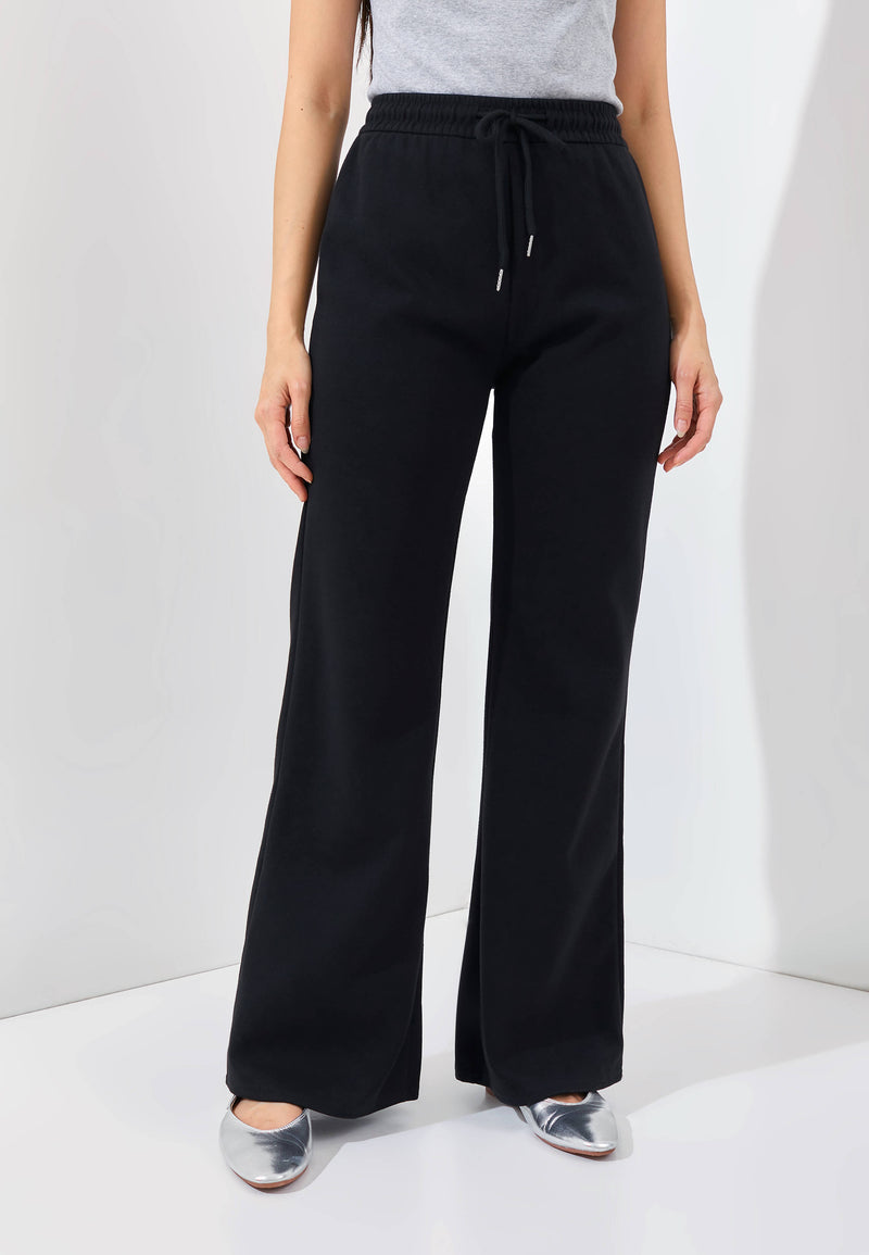 Black Cotton Fleece Flare Pants - Hellolilo