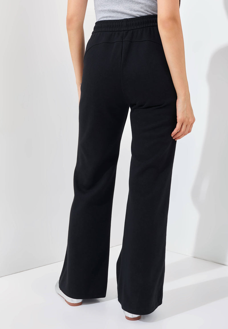 Black Cotton Fleece Flare Pants - Hellolilo