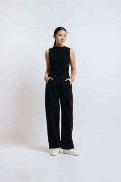 Black Cotton Fleece Two Way Pants - Hellolilo