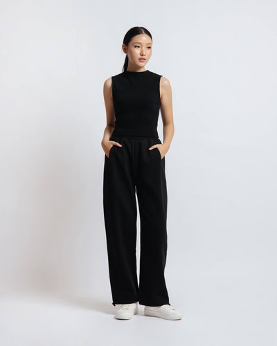 Black Cotton Fleece Two Way Pants - Hellolilo