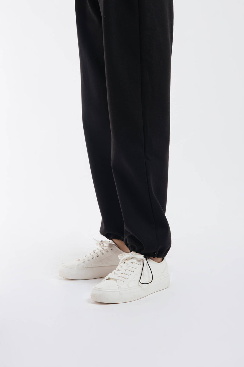 Black Cotton Fleece Two Way Pants - Hellolilo