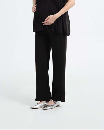 Black Ultrasoft Bamboo Maternity Slit Pants - Hellolilo