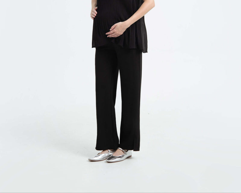 Black Ultrasoft Bamboo Maternity Slit Pants - Hellolilo