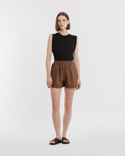 Brown Leatherette Shorts - Hellolilo