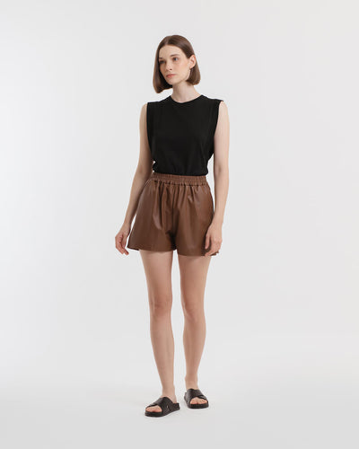 Brown Leatherette Shorts - Hellolilo
