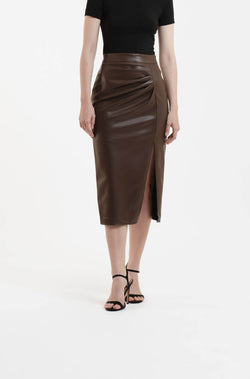 Brown Leatherette Skirt - Hellolilo