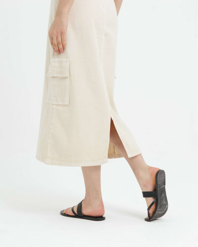 Cream Cargo Midi Denim Skirt - Hellolilo