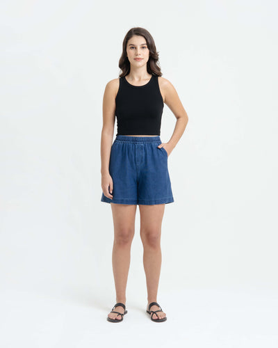 Dark Blue Bamboo Denim Shorts - Hellolilo