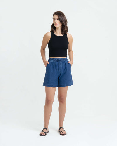 Dark Blue Bamboo Denim Shorts - Hellolilo