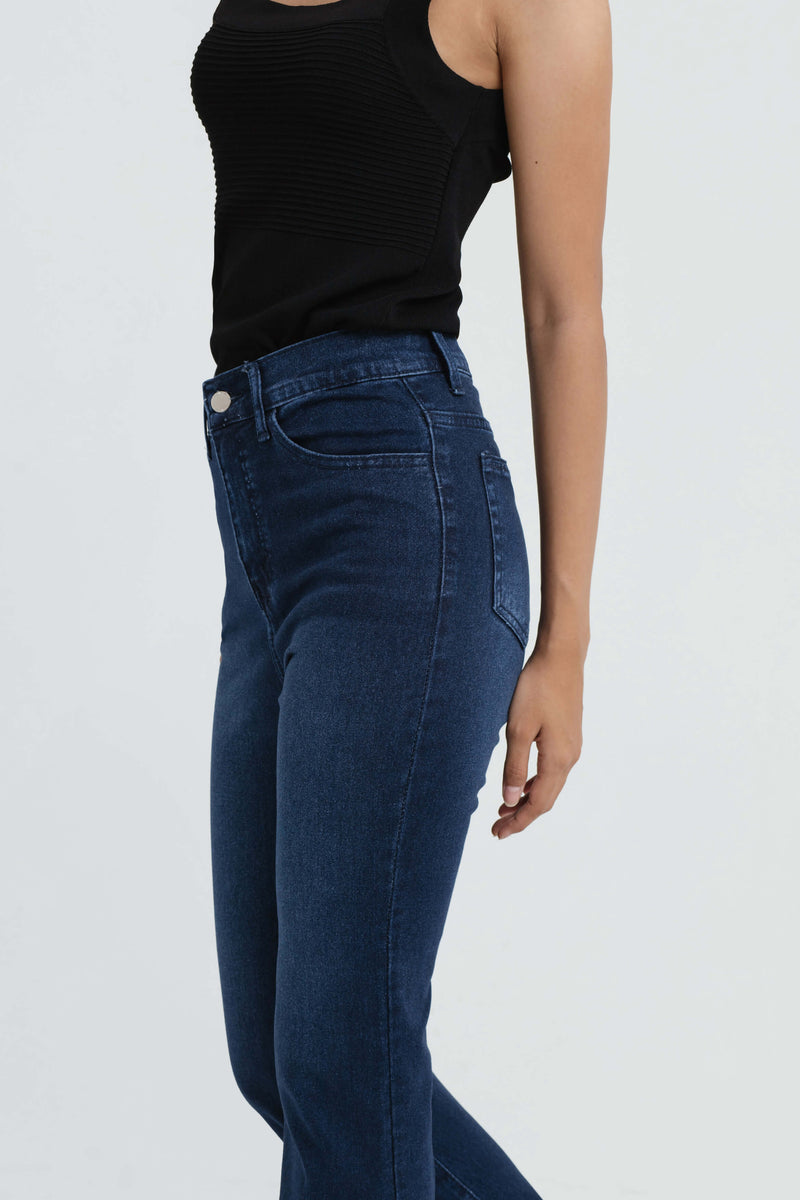 Dark Blue Elongating Flare Jeans - Hellolilo