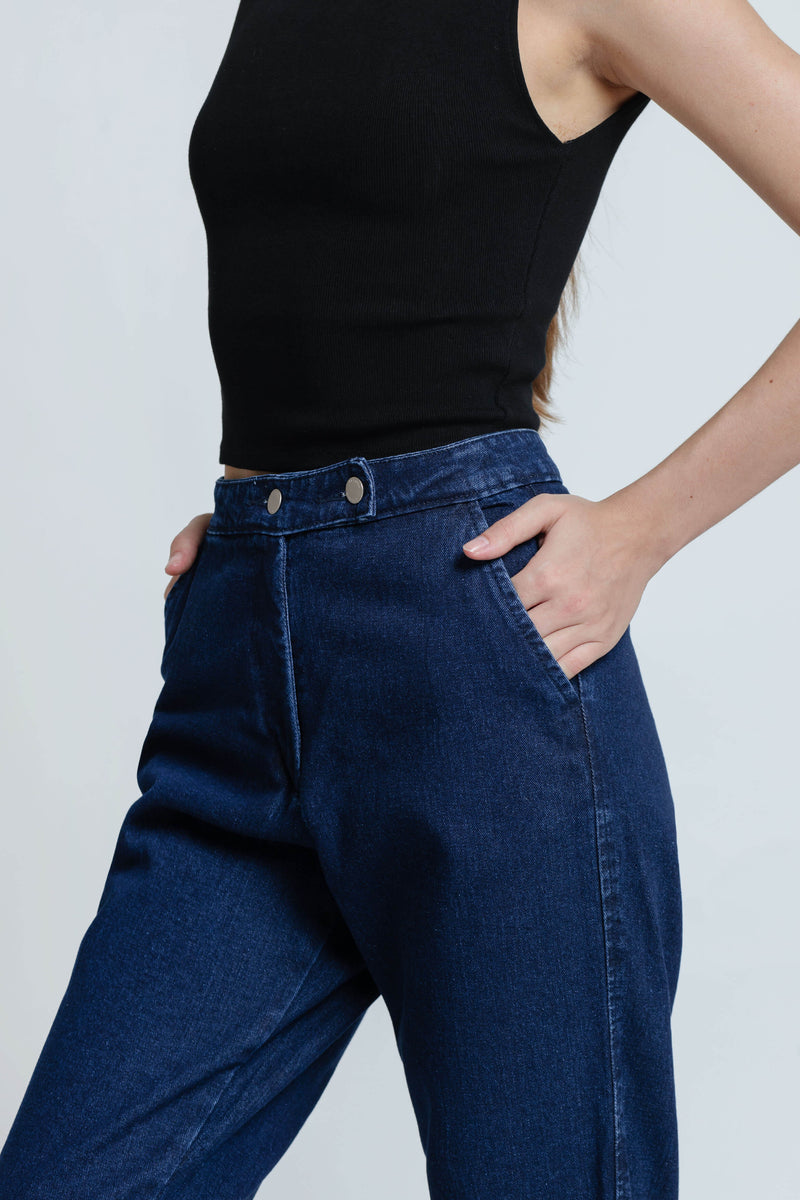 Dark Blue Relaxed Jeans - Hellolilo