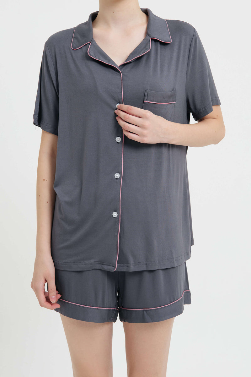 Dark Grey Bamboo Short Pyjamas - Hellolilo