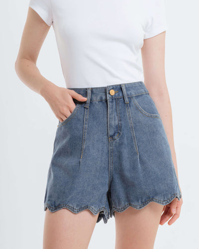 Defective Sale Scallop Denim Shorts - Hellolilo