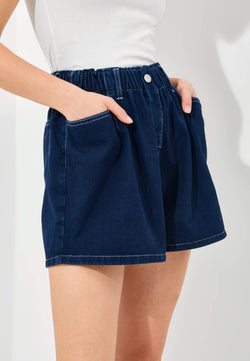 Extra Dark Blue Denim Shorts - Hellolilo