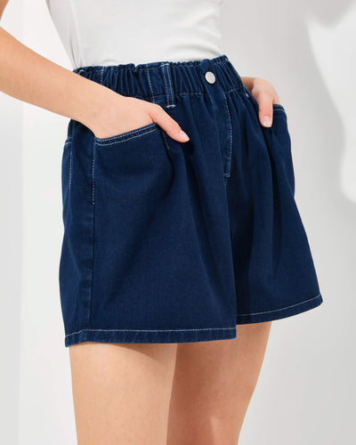 Extra Dark Blue Denim Shorts - Hellolilo