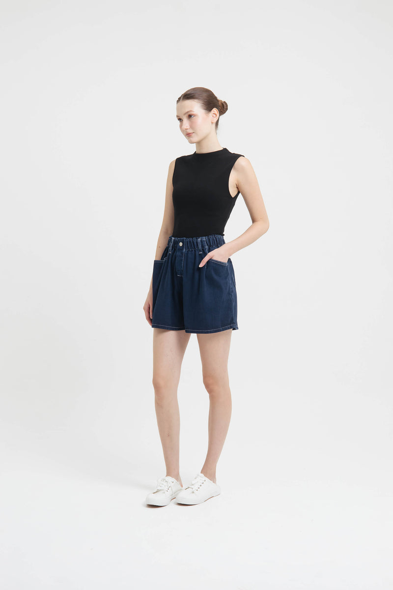 Extra Dark Blue Denim Shorts - Hellolilo