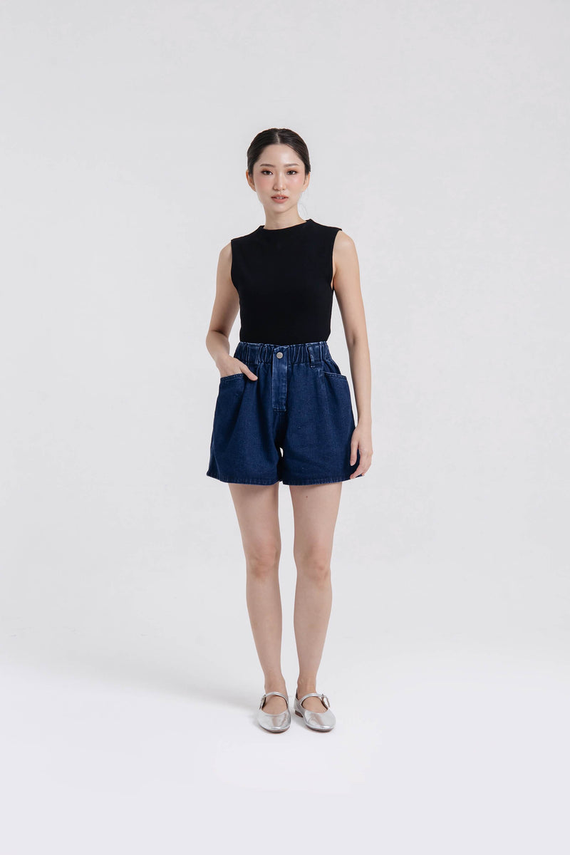 Extra Dark Blue Denim Shorts - Helolilo