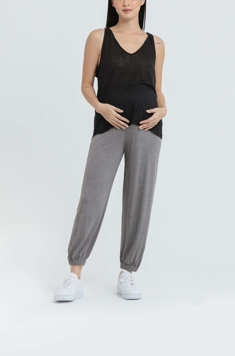 Grey Bamboo Cotton Maternity Jogger - Hellolilo