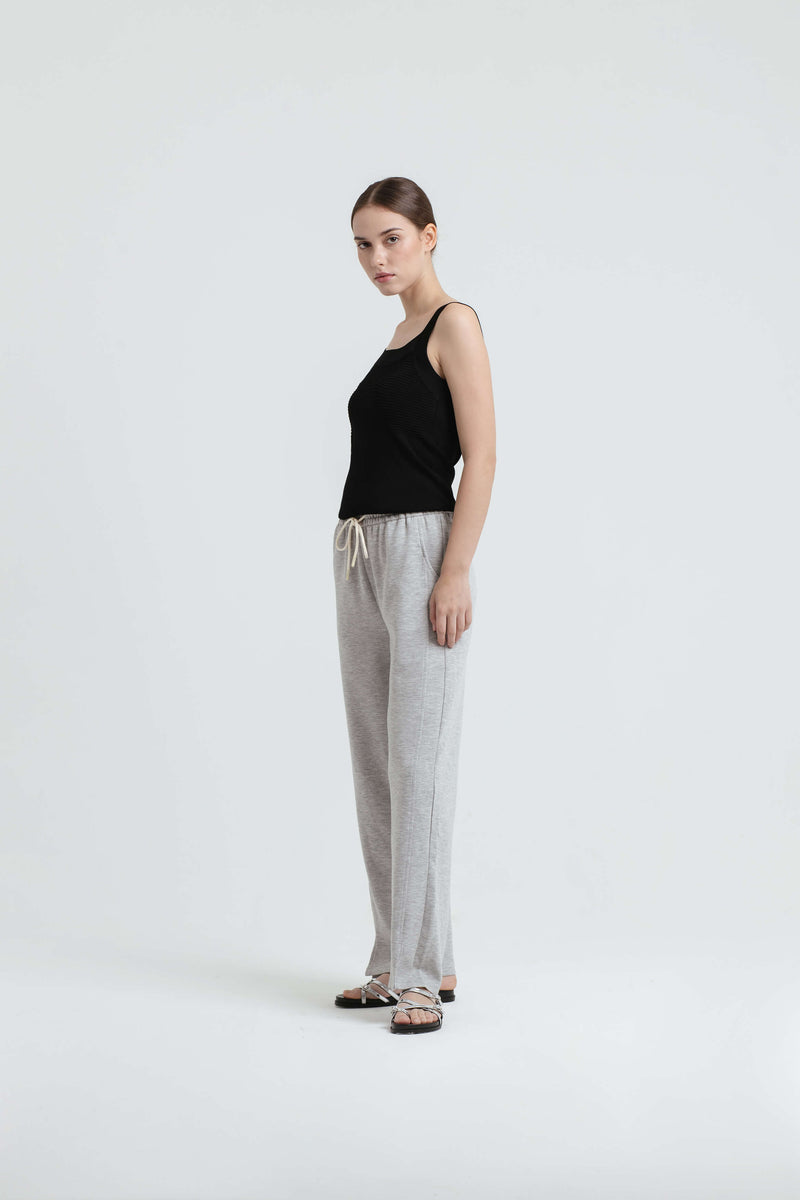 Grey Bamboo Lyocell Slit Pants - Hellolilo