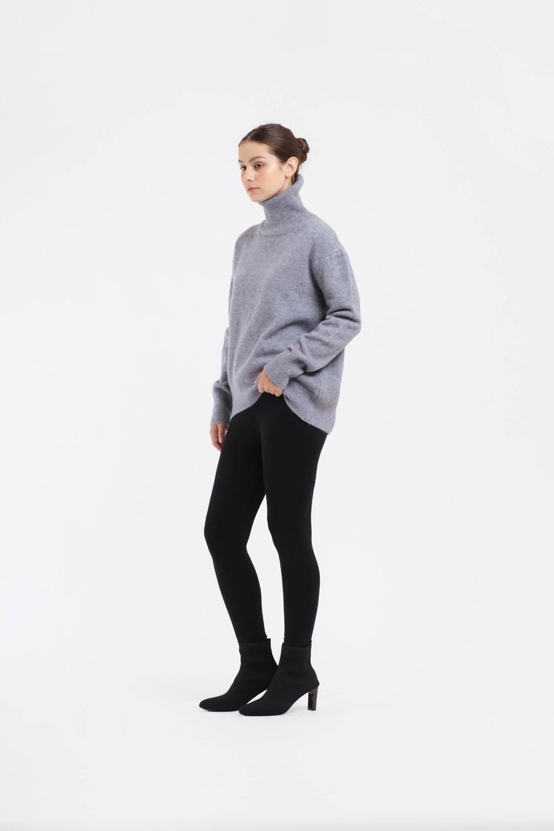 Grey Oversize Knit Sweater - Hellolilo