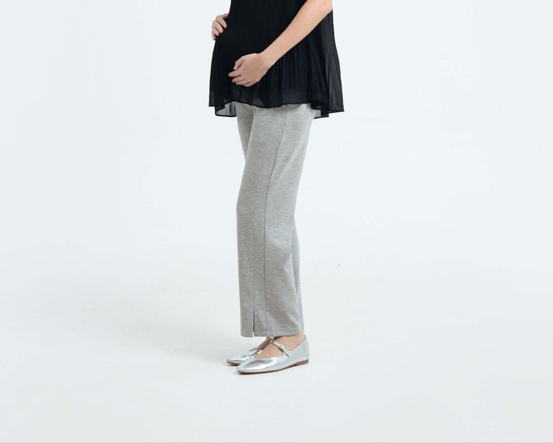 Grey Ultrasoft Bamboo Maternity Slit Pants - Hellolilo