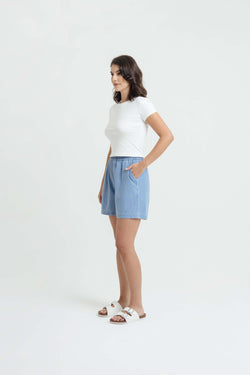 Light Blue Bamboo Denim Shorts - Hellolilo