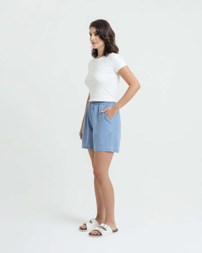 Light Blue Bamboo Denim Shorts - Hellolilo