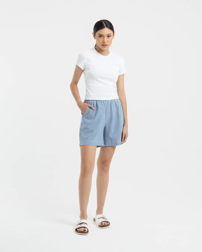 Light Blue Bamboo Denim Shorts - Hellolilo