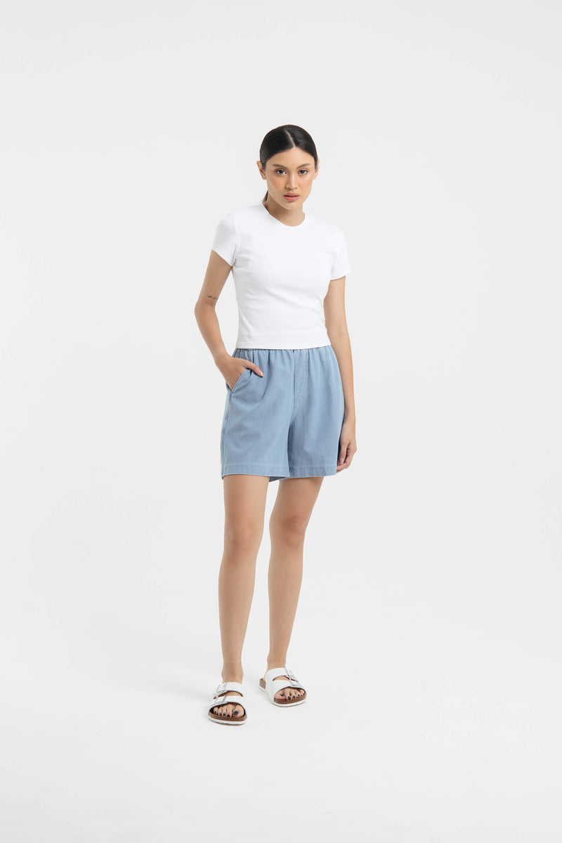 Light Blue Bamboo Denim Shorts - Hellolilo