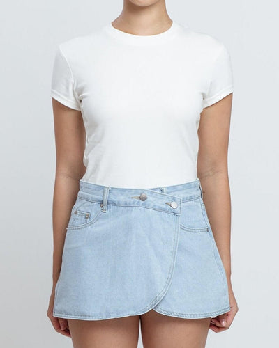 Light Blue Bee Denim Skorts - Hellolilo