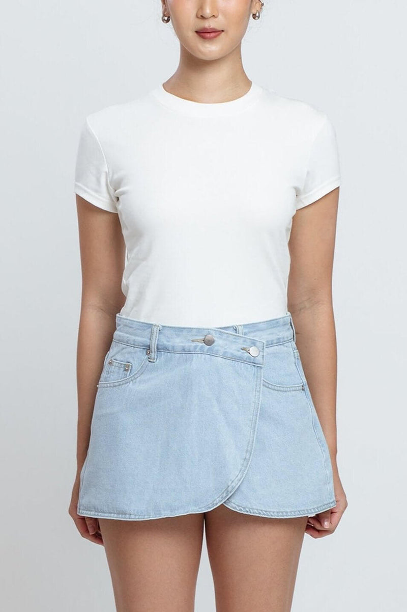 Light Blue Bee Denim Skorts - Hellolilo