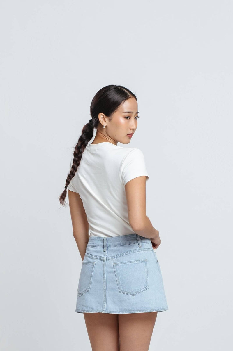 Light Blue Bee Denim Skorts - Hellolilo