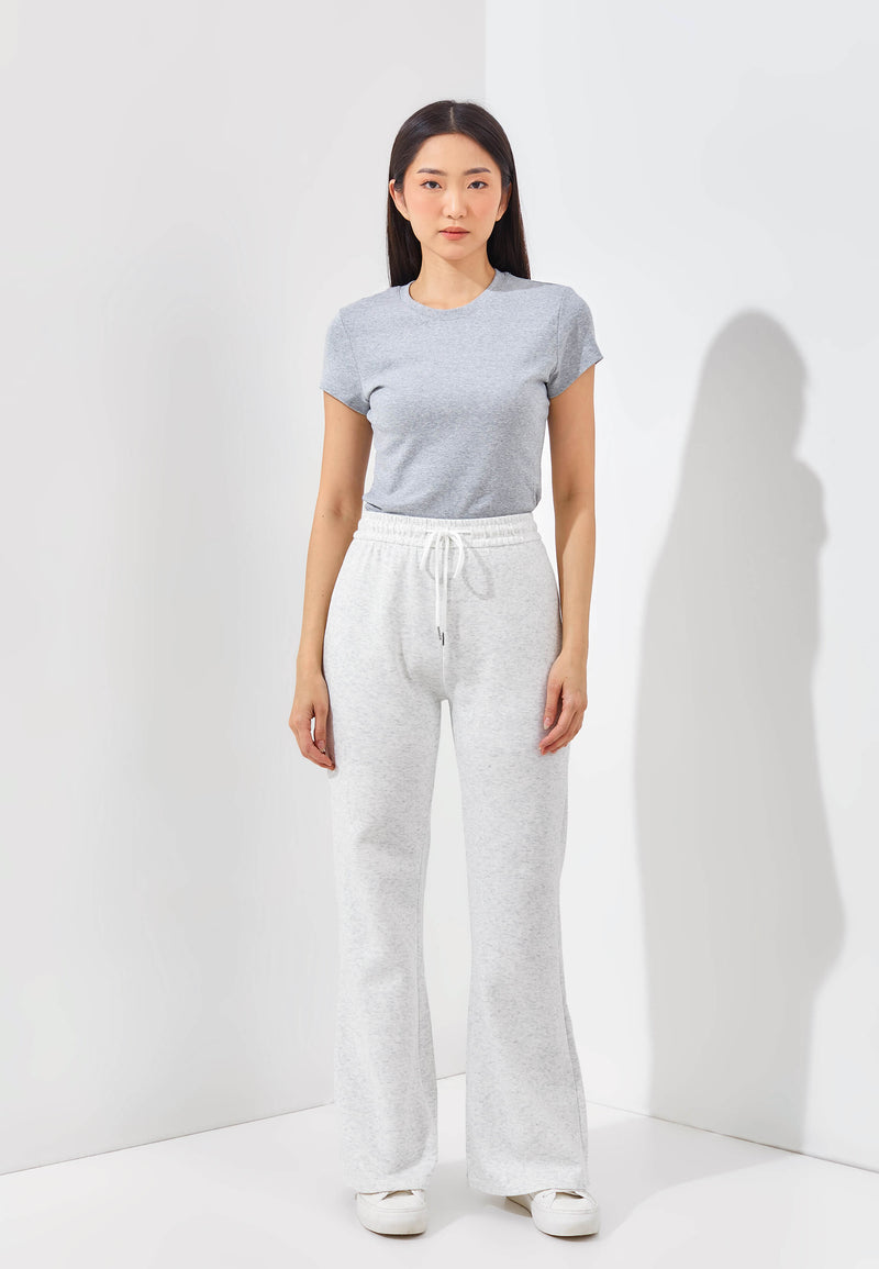 Light Grey Cotton Fleece Flare Pants - Hellolilo