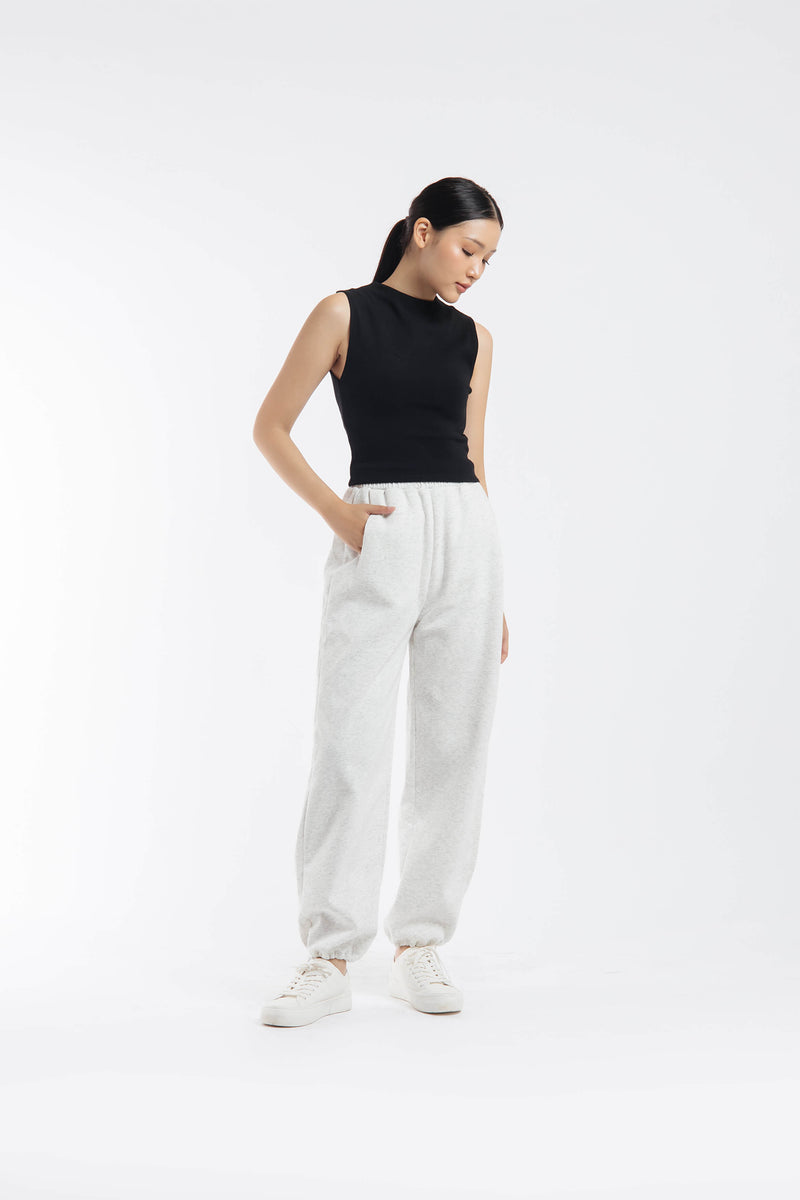 Light Grey Cotton Fleece Two Way Pants - Hellolilo