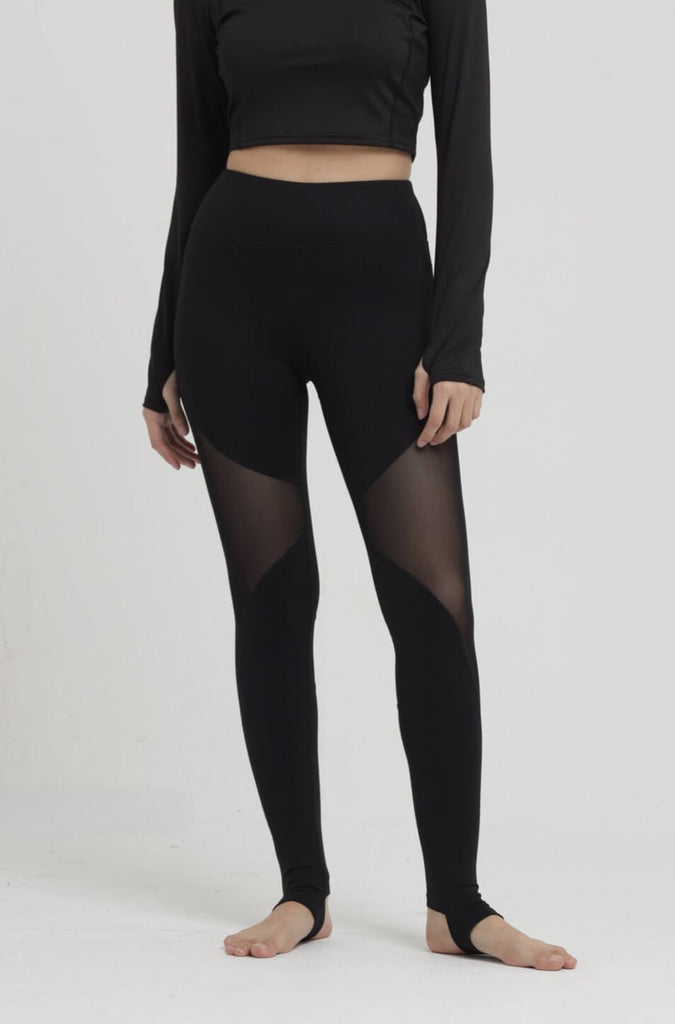 High Waist Workout Front Mesh Tights and leggings - Black – cosvos