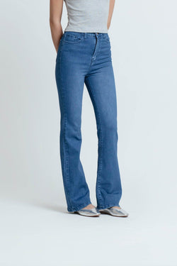 Medium Blue Elongating Flare Jeans - Hellolilo