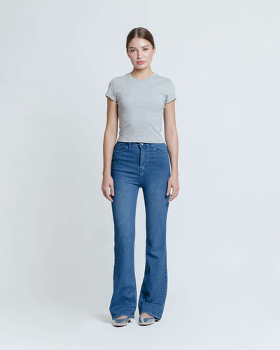 Medium Blue Elongating Flare Jeans - Hellolilo