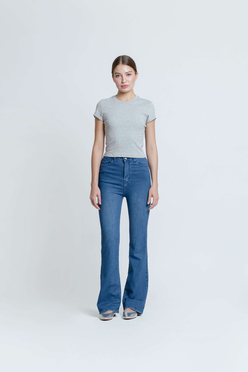 Medium Blue Elongating Flare Jeans - Hellolilo