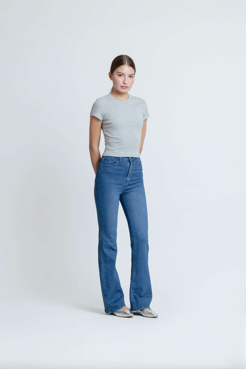 Medium Blue Elongating Flare Jeans - Hellolilo