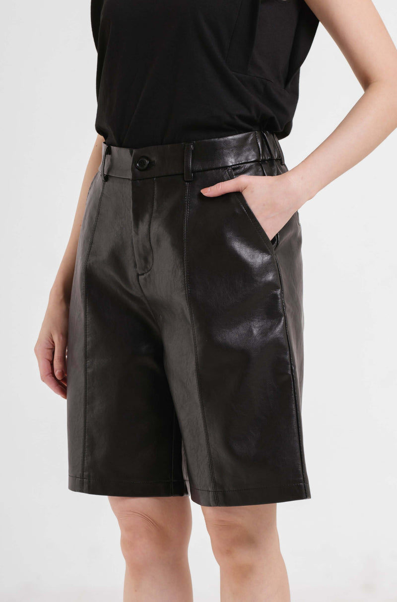 Mid Length Leatherette Shorts - Hellolilo