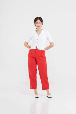 Red Basic Highwaist Cropped Pants - Hellolilo