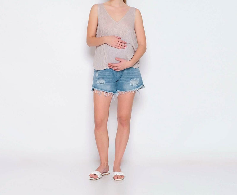 Ripped Denim Shorts Maternity - Hellolilo