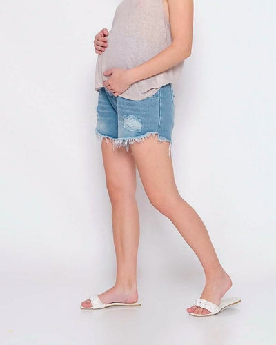 Ripped Denim Shorts Maternity - Hellolilo