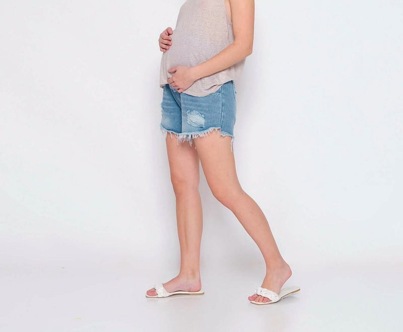 Ripped Denim Shorts Maternity - Hellolilo