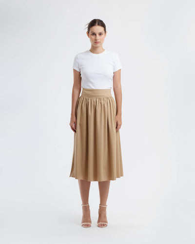 Tan Midi A-Line Skirt - Hellolilo