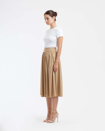 Tan Midi A-Line Skirt - Hellolilo